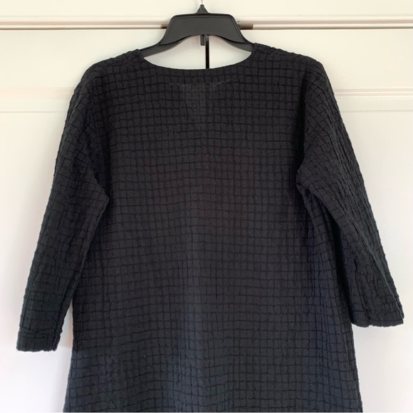 Eileen Fisher Black Tunic Blouse Organic Cotton 3/4 Sleeve Grid Cover Up Small - Picture 5 of 8